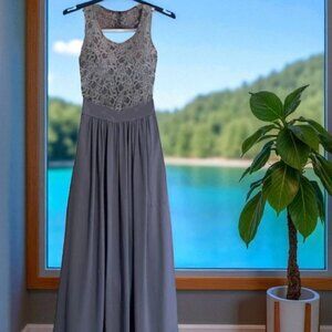 Bill Levkoff Illusion Lace Chiffon Open Back Gown